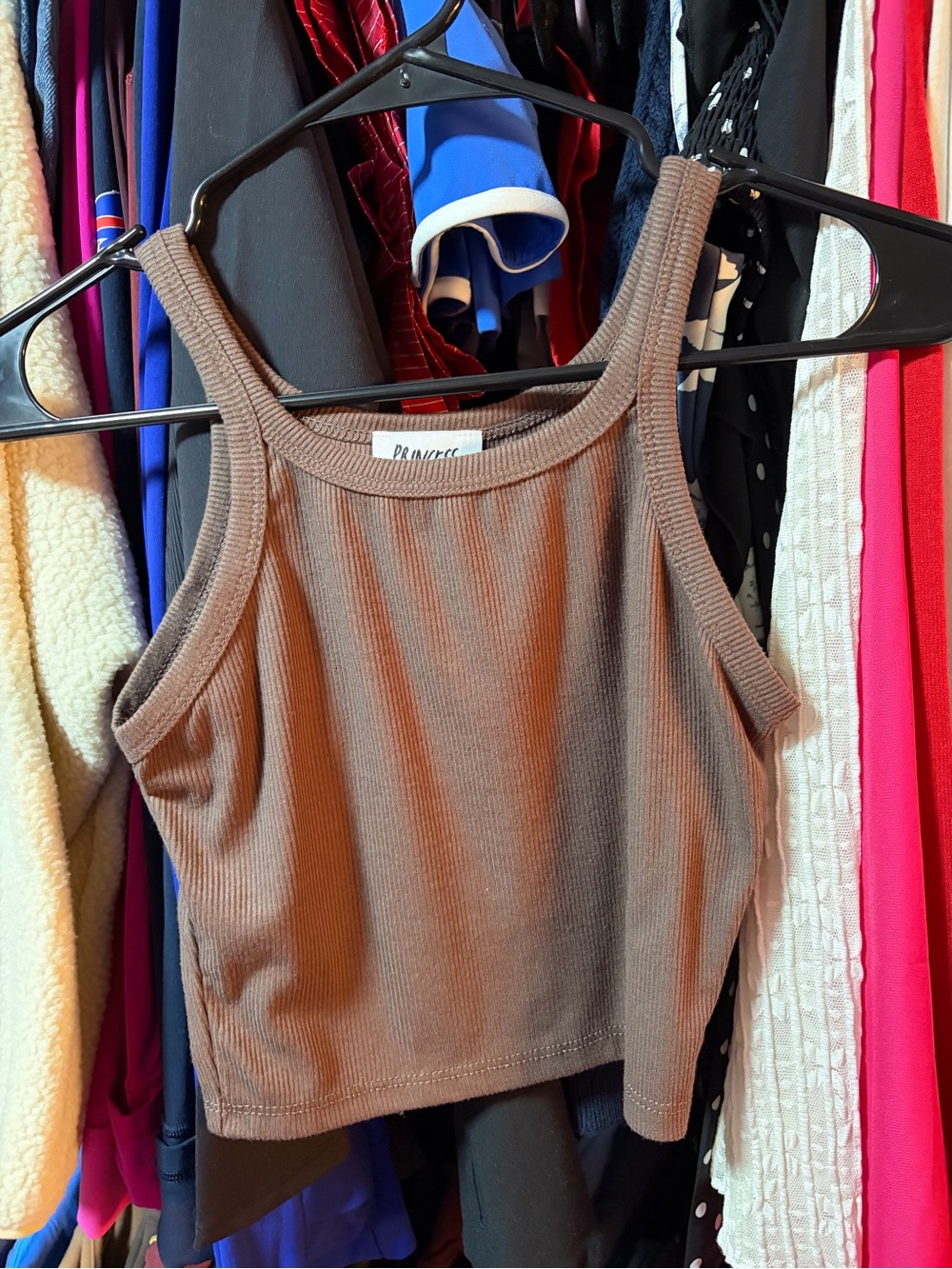 Princess Polly Brown Ribbed Cropped Tank